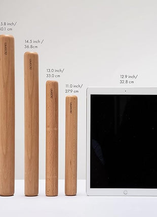 GOBAM Wood Rolling Pin, Medium - Dough Roller for Pasta, Cookies, Pie, Pizza, Chapati, Fondant, Rolling Pins for Baking, Bread Making Tools and Supplies - 13 x 1.38 Inches