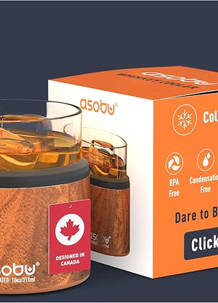 asobu Whiskey Sleeve Glass – Insulated Bourbon Tumbler with Premium Rocks Glass, BPA-Free, Double-Wall Stainless Steel, Keeps Drinks Cold Longer, 10.5oz