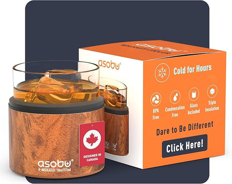 asobu Whiskey Sleeve Glass – Insulated Bourbon Tumbler with Premium Rocks Glass, BPA-Free, Double-Wall Stainless Steel, Keeps Drinks Cold Longer, 10.5oz