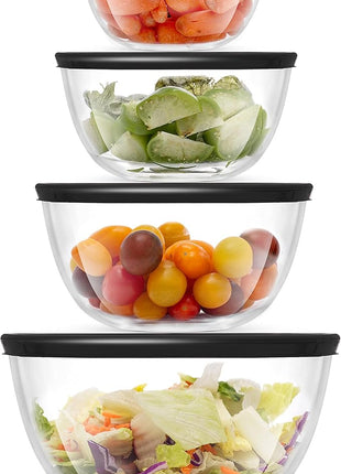 JoyJolt Kitchen Mixing Bowls - 8pc Glass with Lids Set – Neat Nesting Large Bowl Batter Cooking Storage and Big Salad BPA-Free Black