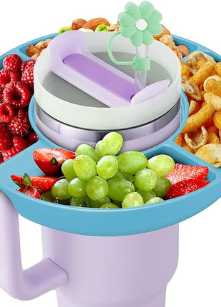 Snack Bowl for Stanley Cup 40 oz with Handle-Perfectly Compatible with Stanley Quencher H2.0 Tumbler 40 oz with Handle, Reusable Silicone Snack Tray, Stanley cup accessories (Blue Snack Bowl)