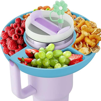 Snack Bowl for Stanley Cup 40 oz with Handle-Perfectly Compatible with Stanley Quencher H2.0 Tumbler 40 oz with Handle, Reusable Silicone Snack Tray, Stanley cup accessories (Blue Snack Bowl)