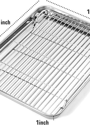 Baking Sheet and Cooling Rack Set, Stainless Steel Commercial Grade Cookie Sheet and Rack Set, 12.5 x 10 x 1 inch, Healthy & Nontoxic & Rustproof & Easy Clean & Dishwasher Safe