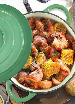 Dutch Oven,Cast Iron Dutch Ovens,Dutch Oven Pot with Lid,5 QT Enamel Dutch Pot,Dutch Ovens with Dual Handles,Cast Iron Pot for Braiser,Cooking,Gifts for Family,Green