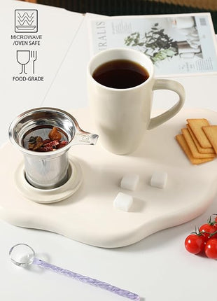 Sweejar Porcelain Tea Mug with Infuser and Lid,Teaware with Filter, Loose Leaf Tea Cup Steeper Maker, 16 Fl Oz for Tea/Coffee/Milk/Women/Office/Home/Gift (Beige)