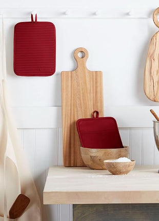 KitchenAid Ribbed Soft Silicone Pot Holder 2-Pack Set, Smoked Paprika Red, 7"x9"