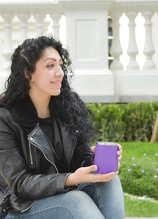 MEWAY 12oz/4 Pack Wine Tumbler Glasses with Lid - Stemless Double Wall Vacuum Stainless Steel Travel Tumbler - Keeping Cold & Hot for Wine,Coffee,Cocktails,Drinks-Family and Gifts (Purple,Set of 4)