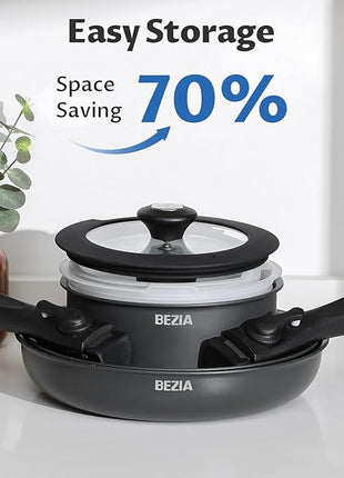 BEZIA Induction Cookware Set 10 Pieces, Nonstick Pots and Pans Set with Removable Handles, for All Hobs, Stackable Design, Dishwasher/Oven Safe, PFAS Free