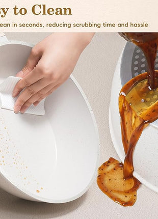 12 Pcs Pots and Pans Set, Nonstick Cookware Sets White Granite Induction Cookware, Non-toxic Healthy Non Stick Kitchen Cooking Set with Frying Pans Set, Saucepans,Steamer (PFAS, PFOA, PFOS Free)