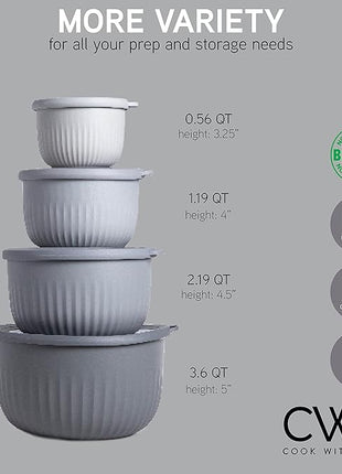 COOK WITH COLOR Prep Bowls with Lids- Wide and Deep Nesting Plastic Small Mixing Bowl Set with Lids, 8 Piece Set - Deep Bowls, Gray