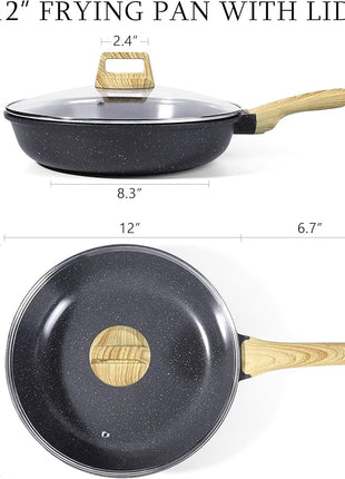 GiPP Ceramic Nonstick Frying Pan with Lid - 12 Inch Healthy Non-Toxic Non Stick Skillet Omelette Pans, Induction Compatible Chef Pan, PFAS & PFOA-Free, Dishwasher Safe, Stay Cool Handles