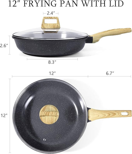 GiPP Ceramic Nonstick Frying Pan with Lid - 12 Inch Healthy Non-Toxic Non Stick Skillet Omelette Pans, Induction Compatible Chef Pan, PFAS & PFOA-Free, Dishwasher Safe, Stay Cool Handles