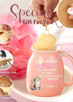 Friendship Gifts for Women Cat Mug Unique Birthday Gifts for Women Cute Stuff Kawaii Tea Cup Christmas Gift Bestie Friend Gift For Woman Cat Lovers hemed Gifts for BFF Coworker Sister