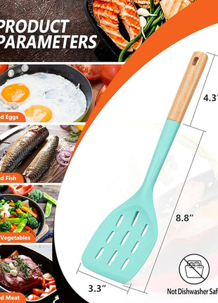 Pack of 2 Silicone Spatula, Non Stick Cooking Utensil Set Stainless Steel Handle Kitchen Turner for Baking Mixing Grilling Serving Food Heat Resistant Non Scratch Hooks Included (Green)