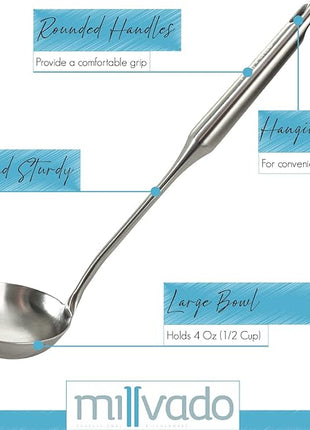 Soup Ladle, Stainless Steel Ladle, 15" Ladles for Serving or Cooking, Dishwasher Safe, Heavy Duty Durable Metal, Kitchen Ladel