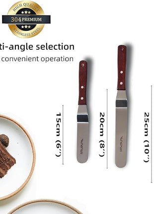 Cake Decorating Angled Icing Spatula Set of 6 8 & 10 Inch Wooden Handle Stainless Steel Offset Frosting Spatulas