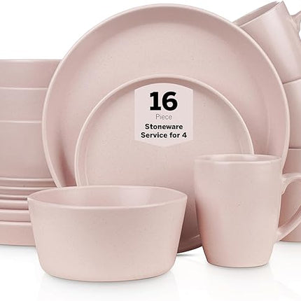 SERVICE FOR 4 - Total of 16 pieces including 8 dinner plates (10”), 4 salad plates (7.5”), 4 bowls (5.75”), and 4 mugs (12 oz), making it the perfect set to service 4 people
