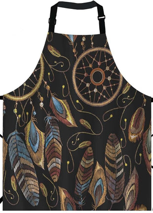 EKOBLA Dream Catcher Aprons American Indian Ethnic Style Magic Tribal Feathers Waterproof Resistant Chef Cooking Kitchen BBQ Adjustable Aprons for Women Men 27x31 Inch