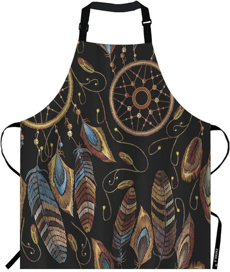 EKOBLA Dream Catcher Aprons American Indian Ethnic Style Magic Tribal Feathers Waterproof Resistant Chef Cooking Kitchen BBQ Adjustable Aprons for Women Men 27x31 Inch