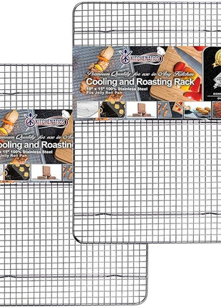 KITCHENATICS Jelly Roll Cooling Racks for Cooking and Baking, Heavy Duty Cooking Racks for Sheet Pan, Stainless Steel Wire Rack for Cooking, Cookie Cooling Rack Fits Jelly Roll Pan 15x10, Set of 2