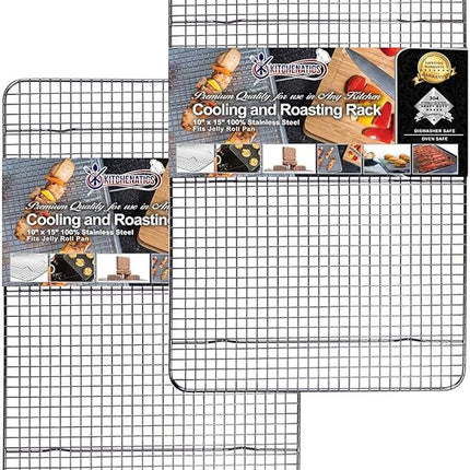 KITCHENATICS Jelly Roll Cooling Racks for Cooking and Baking, Heavy Duty Cooking Racks for Sheet Pan, Stainless Steel Wire Rack for Cooking, Cookie Cooling Rack Fits Jelly Roll Pan 15x10, Set of 2