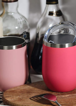 MEWAY 12oz Wine Tumbler 16 Pack Bulk Gifts for Women,Double Wall Vacuum Stainless Steel Travel Mug with Lid,Insulated Stemless Wine Cup Glass for Coffee,Cocktails,Drinks(Burgundy,Set of 16)