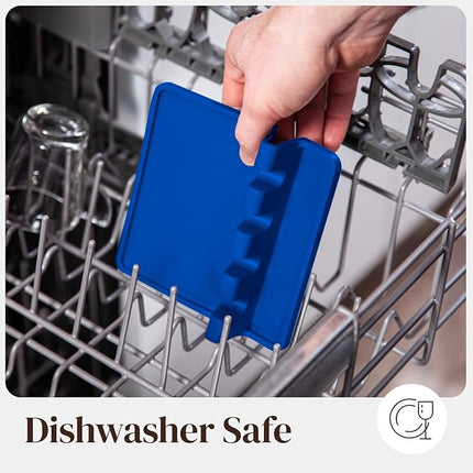 Blue Silicone Spoon Rest for Stove Top with Drip Pad (Two Pack) - Heat Resistant BPA Free Utensil Rest & Spoon Holder for Kitchen Counter - Grill Utensil Holder - Spatula Holder, Tongs, Ladle