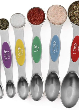Magnetic Measuring Spoons Set Stainless Steel Stackable Dual Sided Teaspoons and Tablespoons for Measuring Dry and Liquid Ingredients Set of 6