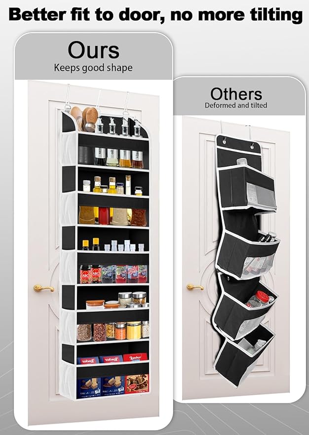 1 Pack Over The Door Storage Organizer with 5 Pockets 10 Mesh Side Pockets, 44 lbs Weight Capacity Door Hanging Organizers and Storage for Bedroom,Bathroom,Nursery,Pantry,Dorm(Black)