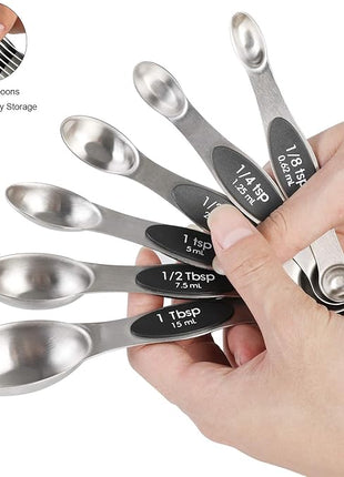 Magnetic Measuring Spoons Set Stainless Steel Dual Sided Stackable Teaspoon Tablespoon for Measuring Dry and Liquid Ingredients
