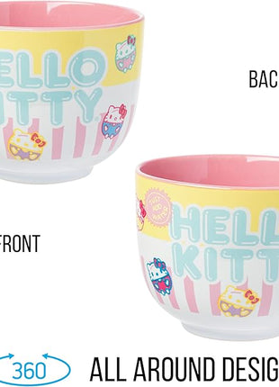 Silver Buffalo Sanrio Hello Kitty Pastel Colored Ceramic Ramen Noodle Rice Bowl with Chopsticks, Microwave Safe, 20 Ounces