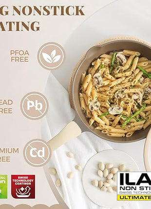 PRICUSIS Nonstick Frying Pan, 8/10/12 Inch Skillet with Stay Cool Handle, Stain/Scratch/Crack Proof, Induction Compatible & Oven Safe, Dishwasher Safe, PTFE & PFOA Free(10-Inch, Natural Linen)