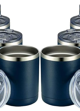 MEWAY 12oz Coffee Mug With Handle 8 Pack Bulk,Stainless Steel Insulated Travel Tumblers With Sliding Lid,Double Wall Vacuum Camping Cup for Hot & Cold Drinks Tea (Navy, 8)
