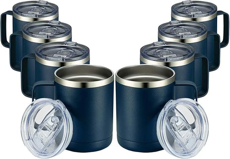 MEWAY 12oz Coffee Mug With Handle 8 Pack Bulk,Stainless Steel Insulated Travel Tumblers With Sliding Lid,Double Wall Vacuum Camping Cup for Hot & Cold Drinks Tea (Navy, 8)
