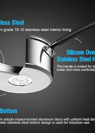 Cook N Home Stainless Steel Cookware Sets 10-Piece, Pots and Pans Kitchen Cooking Set with Stay-Cool Handles, Dishwasher Safe, Silver