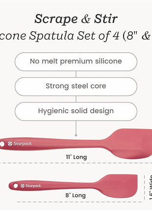 StarPack 'Scrape & Stir' Silicone Spatula Set (4 Pcs) - Heat Resistant Spatula Set 600°F - Food Grade Kitchen Spatulas - Nonstick Silicone Baking & Cooking Spatulas - Rubber Turner Set for Kitchen Use