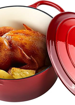 Miereirl 6 Quart Enameled Dutch Oven Pot with Lid, Cast Iron Dutch Oven with Dual Handles for Bread Baking, Cooking, Non-stick Enamel Coated Cookware (Red)