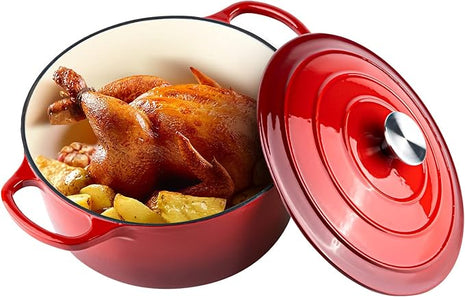 Miereirl 6 Quart Enameled Dutch Oven Pot with Lid, Cast Iron Dutch Oven with Dual Handles for Bread Baking, Cooking, Non-stick Enamel Coated Cookware (Red)