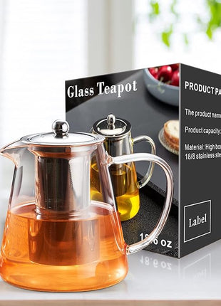 PARACITY Glass Teapot Stovetop 18.6 OZ, Borosilicate Clear Tea Kettle with Removable 18/8 Stainless Steel Infuser, Teapot Blooming and Loose Leaf Tea Maker Tea Brewer for Camping, Travel (550ML)