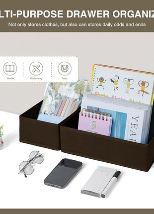 DIMJ Drawer Organizer Clothes, Underwear Drawer Organizer, Set of 4 Foldable Closet Drawer Bins, Fabric Drawer Dividers for Baby Clothes, Socks, Belt, Tie (Brown)