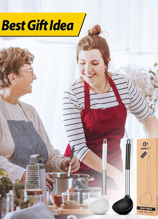 Pack of 2 Ladle Spoon,Silicone Large Spoon for Soup,Non Stick Kitchen Utensils with High Heat Resistant,BPA Free Perfect Kitchen Tools for Cooking, Stirring,Serving Soups (BLACK-WHITE)