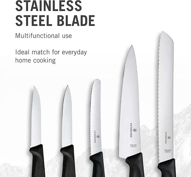 Victorinox Swiss Classic Kitchen Set - Includes Paring Knives, Carving Knife, Bread Knife & More - Premium Kitchen Accessories - Black Handles, 5-Piece Set