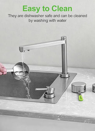 Measuring Cups and Spoons Set Stainless Steel 10 Piece for Cooking and Baking (5 Cups + 5 Spoons, Green Handle)