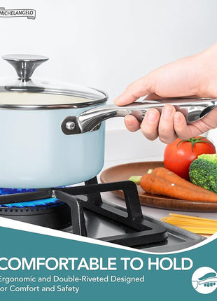 MICHELANGELO Pots and Pans Set Non Stick Ceramic Cookware Set, 8-Piece Nonstick Pots and Pans, Non-Toxic, Oven Safe & Compatible with All Stovetops - Blue