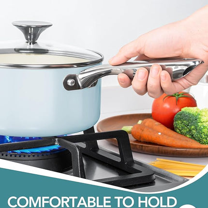 MICHELANGELO Pots and Pans Set Non Stick Ceramic Cookware Set, 8-Piece Nonstick Pots and Pans, Non-Toxic, Oven Safe & Compatible with All Stovetops - Blue