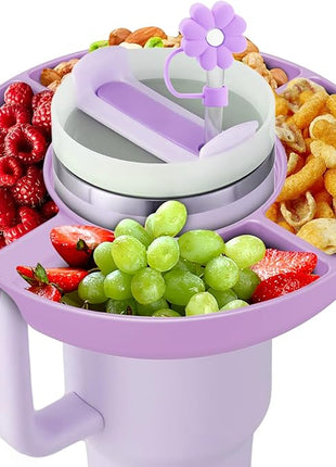 Snack Bowl for Stanley Cup 40 oz with Handle-Perfectly Compatible with Stanley Quencher H2.0 Tumbler 40 oz with Handle, Reusable Silicone Snack Tray, Stanley cup accessories (Orchid Snack Bowl)
