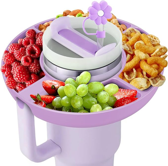 Snack Bowl for Stanley Cup 30 oz with Handle-Perfectly Compatible with Stanley Quencher H2.0 Tumbler 30 oz with Handle, Reusable Silicone Snack Tray, Stanley cup accessories (Orchid Snack Bowl)