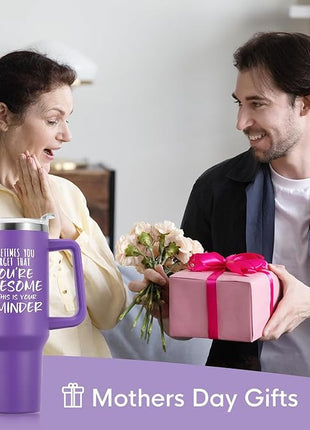 NOWWISH Gifts for Women, Sometimes You Forget You're Awesome 40 oz Tumbler with Handle and Straw, Birthday Gifts for Her Mom Wife Girlfriend and Sister - Purple
