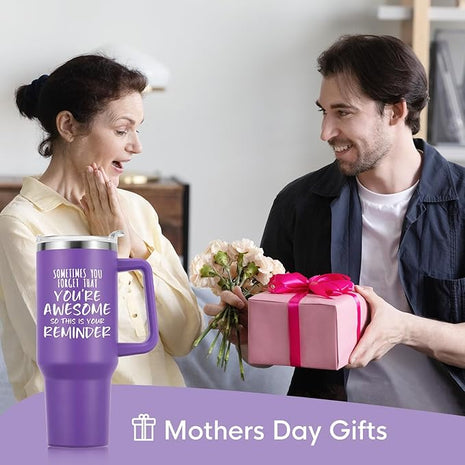 NOWWISH Gifts for Women, Sometimes You Forget You're Awesome 40 oz Tumbler with Handle and Straw, Birthday Gifts for Her Mom Wife Girlfriend and Sister - Purple