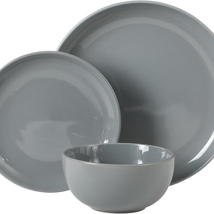 Gibson Home Rockaway 12 Piece Plates and Bowls Matte Outside/Shiny Inside Glaze Service for 4 Dinnerware Set - Blue - Dishwasher and Microwave Safe